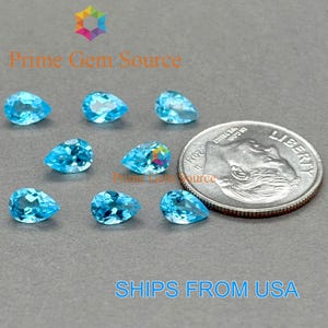 6 x 4 mm Birnen-Swiss Blue Topaz. Natürlicher Ursprung. Premium-Qualität - Sehr guter Schnitt und Glanz. 1 Stein nur. November Geburtsstein