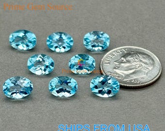 Topacio azul cielo en forma de tablero de ajedrez ovalado de 8 x 6 mm. Origen natural. Calidad superior. Muy buen corte y pulido.