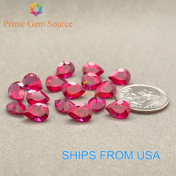 8x6mm Pear Red Lab Grown Ruby. Real Corundum. Premium AAA Quality - Excellent Cut & Polish. 1 Stone Only.