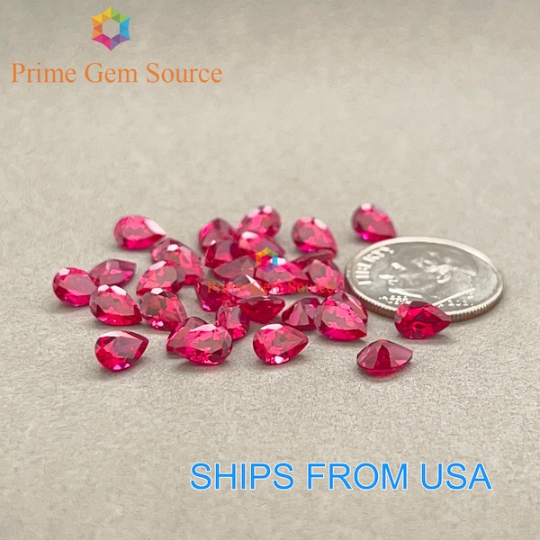 6x4mm Pear Red Lab Grown Ruby. Real Corundum. Premium AAA Quality - Excellent Cut & Polish. 1 Stone Only.