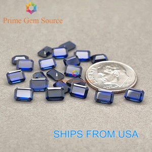 6x4mm Emerald Cut Deep Blue Lab Grown Sapphire. Real Corundum. Premium AAA Quality - Excellent Cut & Polish. 1 Stone Only.