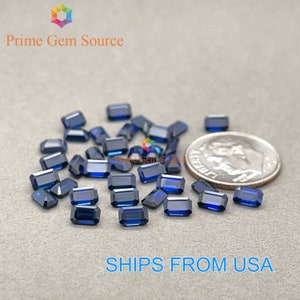 5x3mm Emerald Cut Deep Blue Lab Grown Sapphire. Real Corundum. Premium AAA Quality - Excellent Cut & Polish. 1 Stone Only.