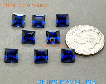 6mm Princess Cut Deep Blue Lab Grown Sapphire. Real Corundum. Premium AAA Quality - Excellent Cut & Polish. 1 Stone Only.