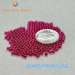 2mm Round Ball Pearls Red Lab Grown Ruby. Real Corundum. Premium AAA Quality - Excellent Cut & Polish. 10 Stone Lot.