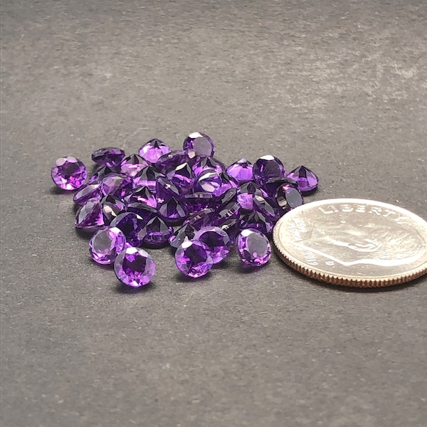4mm Round Purple Amethyst. Natural Origin. Fine Quality - Very Good Cut & Polish. February Birthstone.