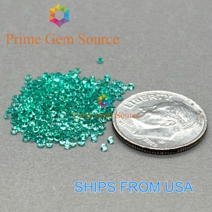 1.5mm Round Green Emerald. Genuine Hydrothermal Created Emerald. Diamond-Cut - AAA Quality - Excellent Cut & Polish. 1 Stone Only.