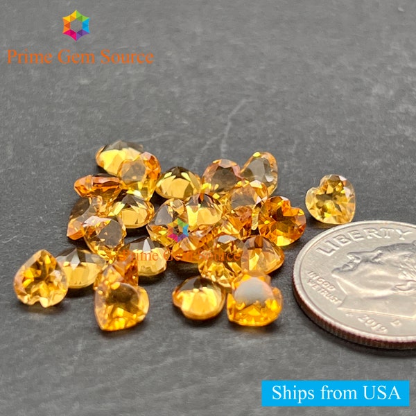 5mm Heart Yellow Citrine. Natural Origin. Premium Quality - Very Good Cut & Polish. November Birthstone.