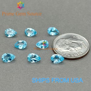 6 x 4 mm Pear Sky Blue Topaz. Natürlicher Ursprung. Premium-Qualität - Sehr guter Schnitt und Glanz. 1 Stein nur. November Geburtsstein.