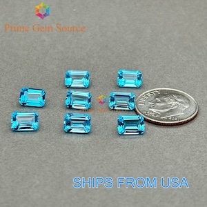 7x5mm Emerald Cut Swiss Blue Topaz. Natural Origin. Premium AAA Quality - Excellent Cut & Polish. 1 Stone Only. November Birthstone.