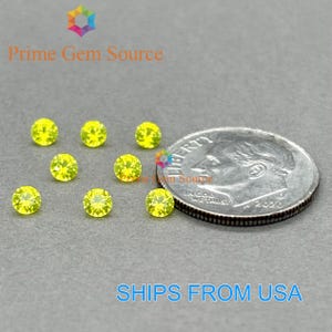 3mm Round Fluorescent Neon Yellow YAG. Genuine Yttrium Aluminum Garnet. Premium AAA Quality - Excellent Cut & Polish. 1 Stone Only.