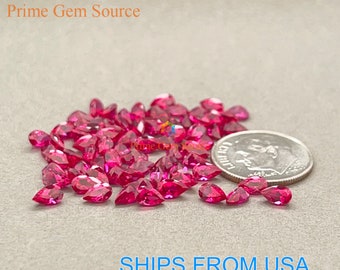 5x3mm Pear Red Lab Grown Ruby. Real Corundum. Premium AAA Quality - Excellent Cut & Polish. 1 Stone Only.
