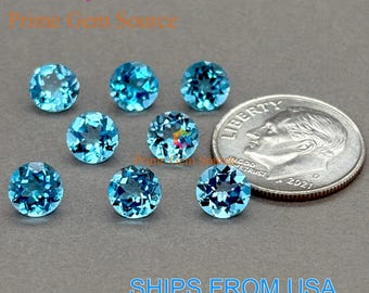 6mm Round Swiss Blue Topaz. Natural Origin. Premium AAA Quality - Excellent Cut & Polish. 1 Stone Only. November Birthstone.