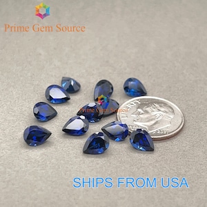 7x5mm Pear Deep Blue Lab Grown Sapphire. Real Corundum. Premium AAA Quality - Excellent Cut & Polish. 1 Stone Only.