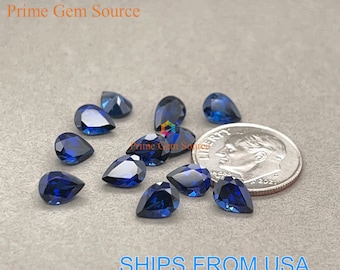 7x5mm Pear Deep Blue Lab Grown Sapphire. Real Corundum. Premium AAA Quality - Excellent Cut & Polish. 1 Stone Only.