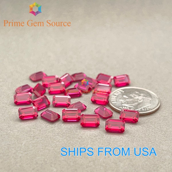 6x4mm Emerald Cut Red Lab Grown Ruby. Real Corundum. Premium AAA Quality - Excellent Cut & Polish. 1 Stone Only.