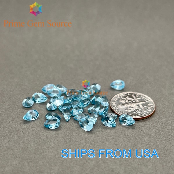 6x4mm Pear Sky Blue Topaz. Natural Origin. Premium Quality - Very Good Cut & Polish. 1 Stone Only.