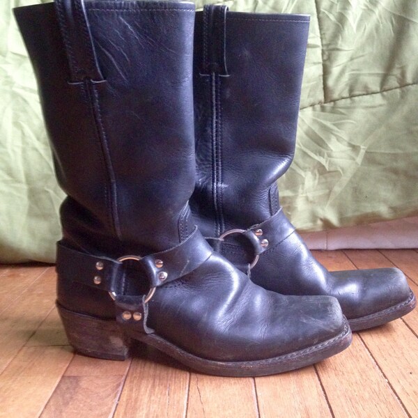 Vintage Frye Harness 12R Boots, Women's Frye Boots, Biker Boots, Size 10