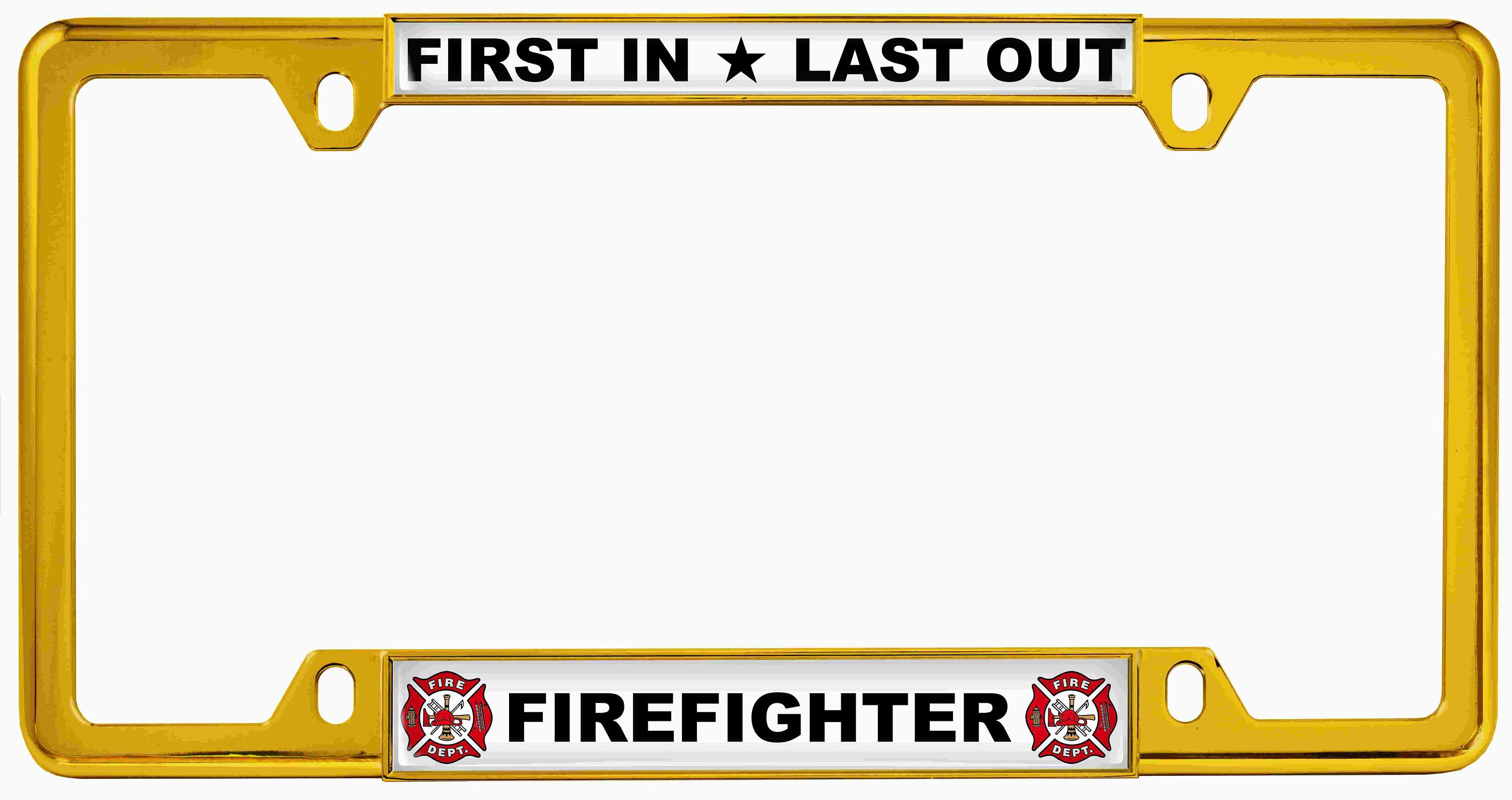 Thin Top 4 Hole Metal Car License Plate Frame - Firefighter | Fire Dept ...