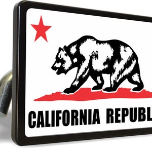 CALIFORNIA STATE FLAG (Color design) Laser Engraved Aluminum Car Trailer Tow Hitch Cover S.U.V. Truck R.V.