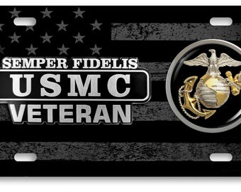 Marine Corps veteran EGA Flagge aus Edelstahl mit Emblem - Military Auto Tag - [offiziell lizenziertes USMC-Produkt]