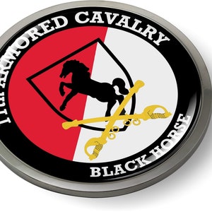 Officially Licensed U.S. Army Product - 11TH ARMORED CAVALRY Black Horse 3D Domed Emblem Badge Car Sticker Chrome Round Bezel