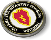 25th INFANTRY DIVISION ( quot Tropic Lightning quot ) Veteran U.S. Army 3D Domed Emblem Badge Car Sticker Chrome Round Bezel