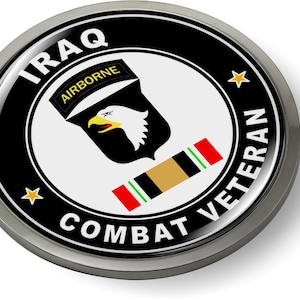 Officieel gelicentieerd product van het Amerikaanse leger: IRAK GEVECHTVETERAAN 3D koepelembleem badge autosticker ronde chromen rand