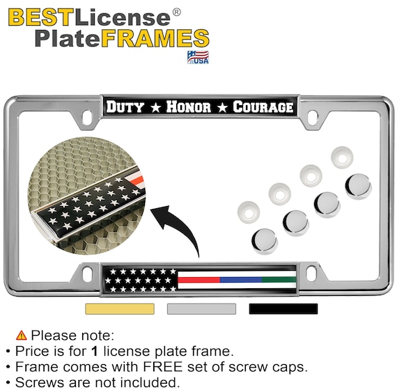 Stainless Steel Black 2-hole CAR License Plate Frame - Thin Blue Line USA Flag