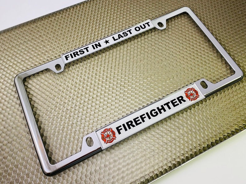 Thin Top 4 Hole Metal Car License Plate Frame - Firefighter | Fire Dept ...