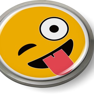 SMILEY FACE 3D Domed Emblem Badge Car Sticker Chrome Round Bezel