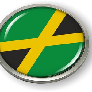 Jamaica FLAG Car Emblem Badge [Sticker, Decal] Chrome ROUND Bezel and 3D Clear Doming Resin
