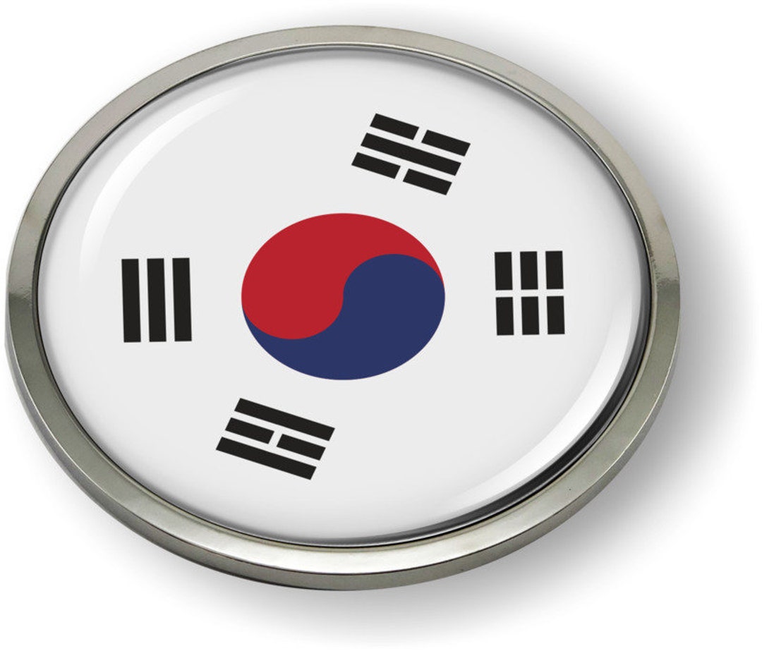 South Korea FLAG Car Emblem Badge sticker, Decal Chrome ROUND Bezel and