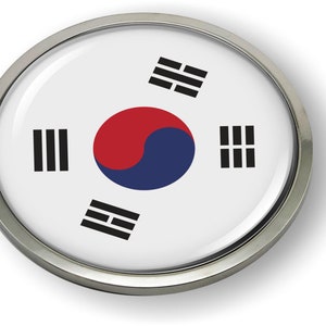 South Korea FLAG Car Emblem Badge [Sticker, Decal] Chrome ROUND Bezel and 3D Clear Doming Resin