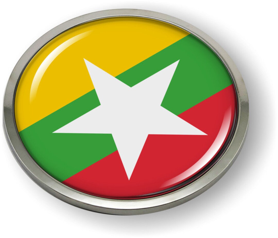 Myanmar FLAG Car Emblem Badge [sticker, Decal] Chrome ROUND Bezel and ...