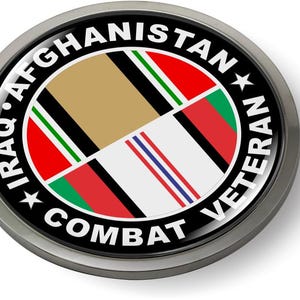 Irak - Afghanistan Gevechtsveteraan 3D koepelvormig embleem badge autosticker ronde chromen rand