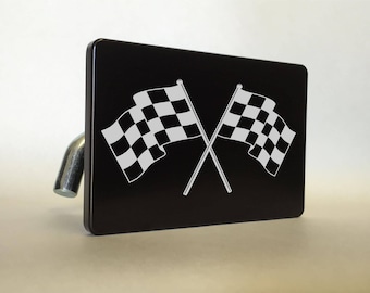 RACING FLAGS Billet ALUMINUM Trailer Tow Hitch Cover S.U.V. Truck R.V. Black
