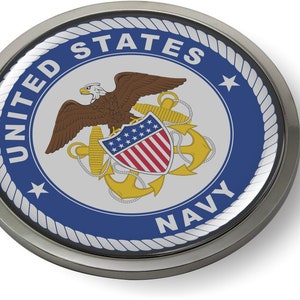Officially Licensed Product - U.S. NAVY OFFICER  CREST 3D Domed Emblem Badge Car Sticker Chrome Round Bezel