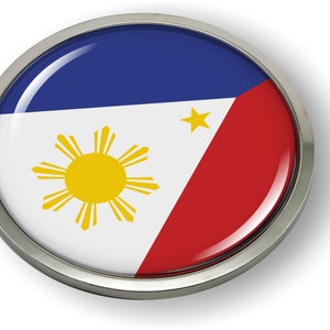 Philippines FLAG Car Emblem Badge [Sticker, Decal] Chrome ROUND Bezel and 3D Clear Doming Resin