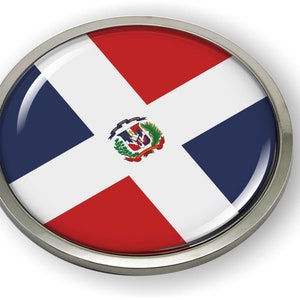 Dominican Republic FLAG Car Emblem Badge [Sticker, Decal] Chrome ROUND Bezel and 3D Clear Doming Resin