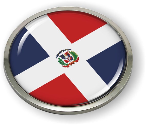 Dominikanische Republik FLAGGE Auto Emblem Abzeichen Aufkleber, Aufkleber  Chrom runde Lünette und 3D Clear Doming Harz -  Österreich