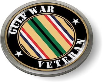 GULF WAR VETERAN 3D Domed Emblem Badge Car Sticker Chrome Round Bezel