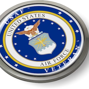 Officially Licensed Product - U.S. AIR FORCE VETERAN 3D Domed Emblem Badge Car Sticker Chrome Round Bezel