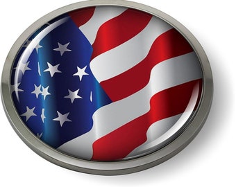 Waving American Flag 3D Domed Emblem Badge Car Sticker Chrome ROUND Bezel
