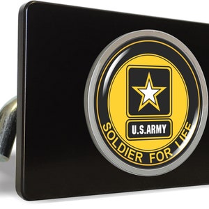 Officially Licensed Product U.S. Army -  Soldier for Life Anodized Billet Aluminum Car Trailer/Tow Hitch Cover with Chrome Emblem