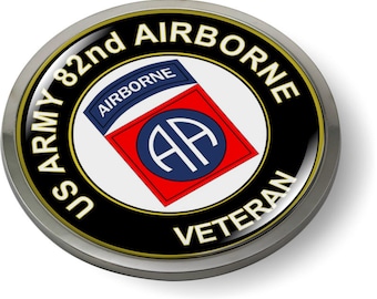 Officially Licensed Product - U.S. ARMY 82nd Airborne Veteran 3D Domed Emblem Badge Car Sticker Chrome ROUND Bezel