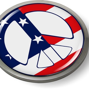 AMERICAN FLAG PEACE Sign 3D Domed Emblem Badge Car Sticker Chrome Round Bezel