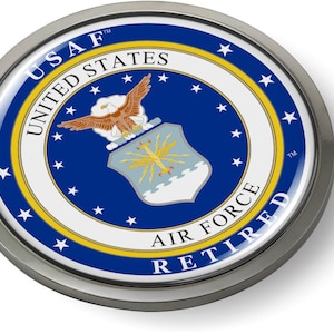 Officially Licensed Product - U.S. AIR FORCE RETIRED 3D Domed Emblem Badge Car Sticker Chrome Round Bezel