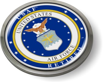 Officially Licensed Product - U.S. AIR FORCE RETIRED 3D Domed Emblem Badge Car Sticker Chrome Round Bezel