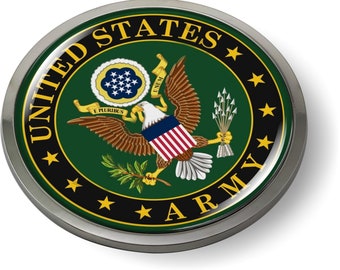Officially Licensed Product - UNITED STATES ARMY 3D Domed Emblem Badge Car Sticker Chrome Round Bezel
