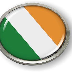 Ireland FLAG Car Emblem Badge [Sticker, Decal] w/o Chrome ROUND Bezel and 3D Clear Doming Resin
